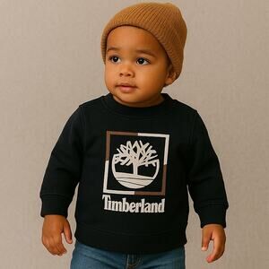 Timberland Baby Boy 18M Navy Blue Logo Sweatshirt Pullover Crew Neck Casual